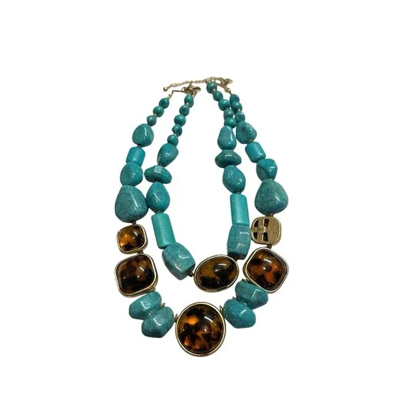 chicos necklace Southwestern Boho chic Turquoise faux Tiger’s Eye Chunky Beads - Picture 10 of 16